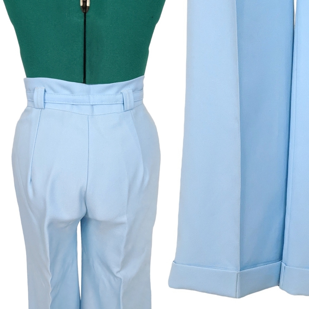 1970s High Waisted Vintage Flares Pants Original Matching Belt Blue Bell Bottoms - Picture 4 of 9